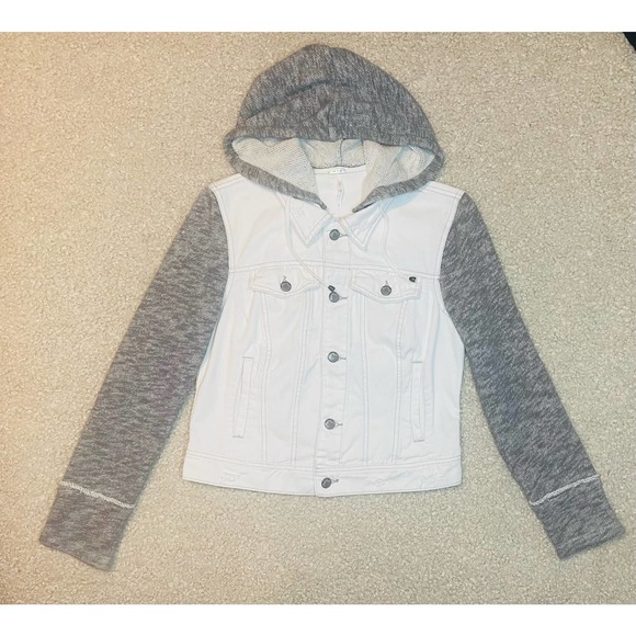 Free People Distressed White Denim and Knit Jacket. Small - Picture 1 of 7